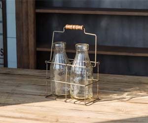 Farmhouse Style: Milkman's Delivery Tray with 2 Glass Milk Jars