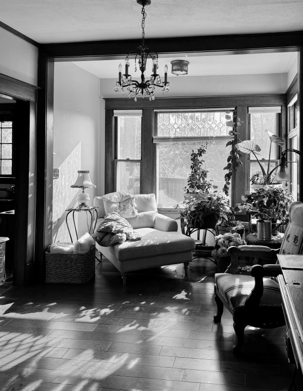 black and white sunroom